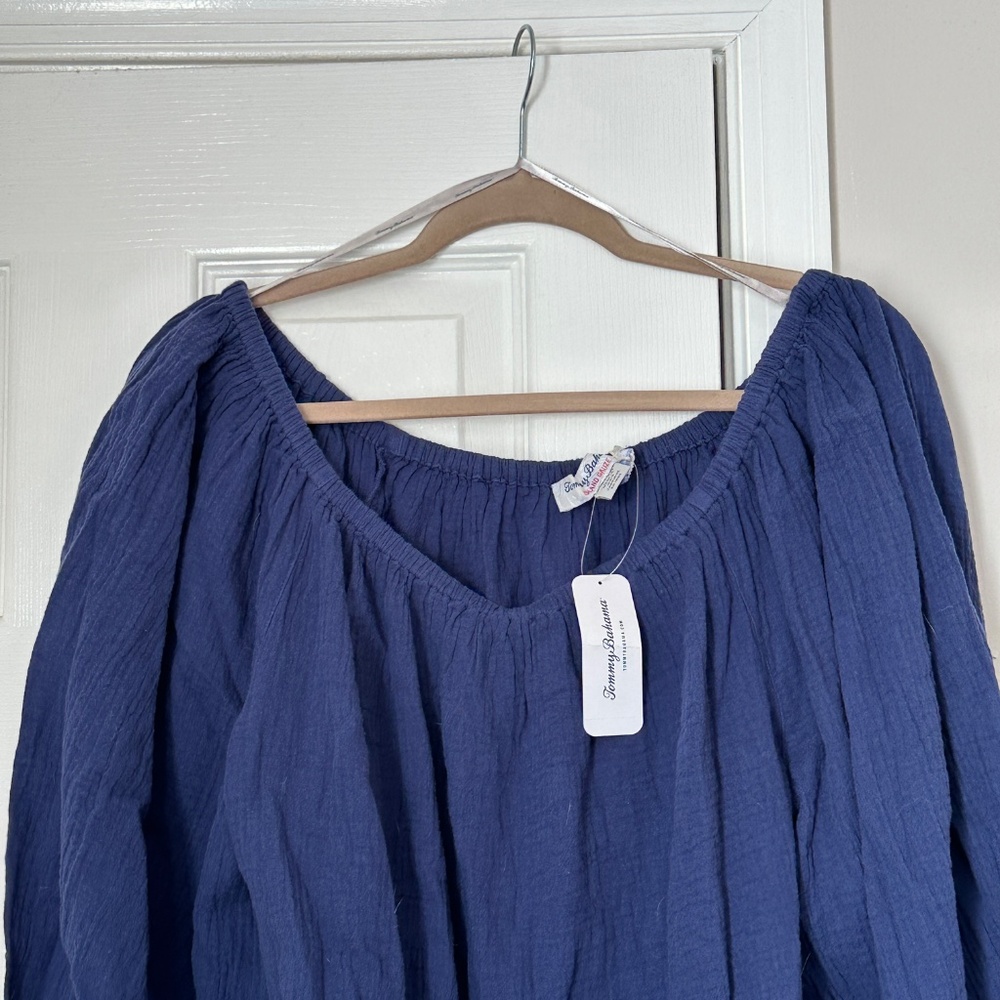 Brand New Tommy Bahama Island Guaze Off the Shoulder Island Navy Coral Isle XL - Picture 2 of 11